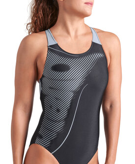 Arena W Bright Glare Swimsuit V Back black-sea foam 48