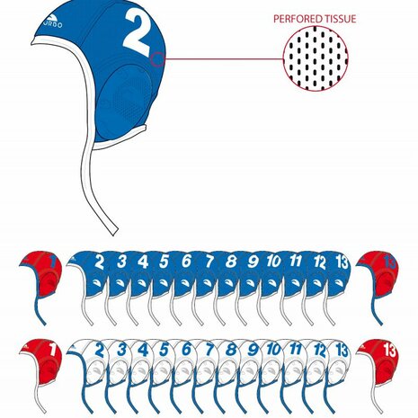 Turbo Waterpolo cap New Gen Keeper (luchtdoorlatend gaas stof) Red White nummer 13